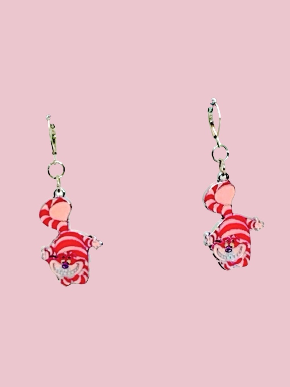 Cheshire Cat Alice in Wonderland pink & dangle Earrings